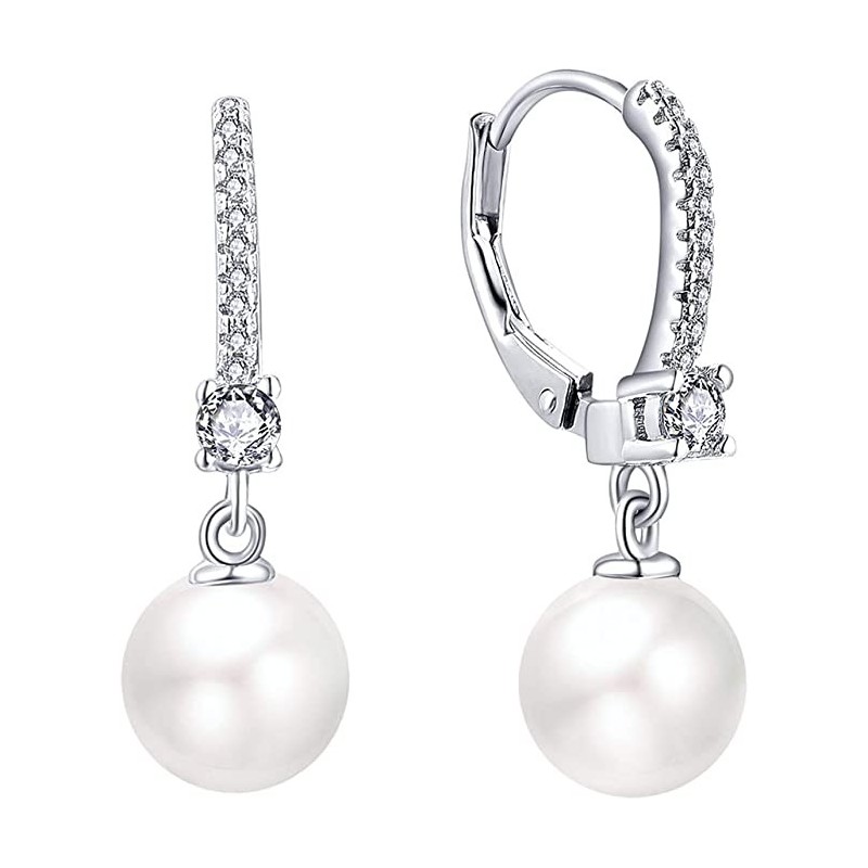 Elegante Funklende Perle & Zirkonia Øreringe - 925 Sterling Sølv