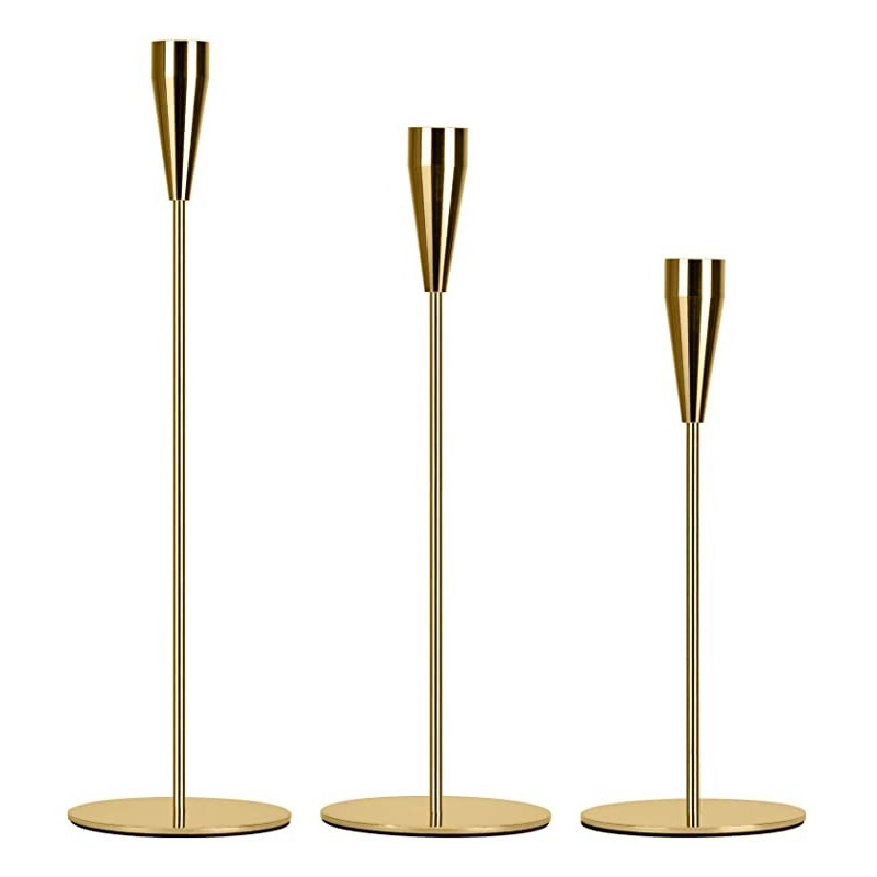 Moderne Lysestage Sæt – 3 Dele - Guld