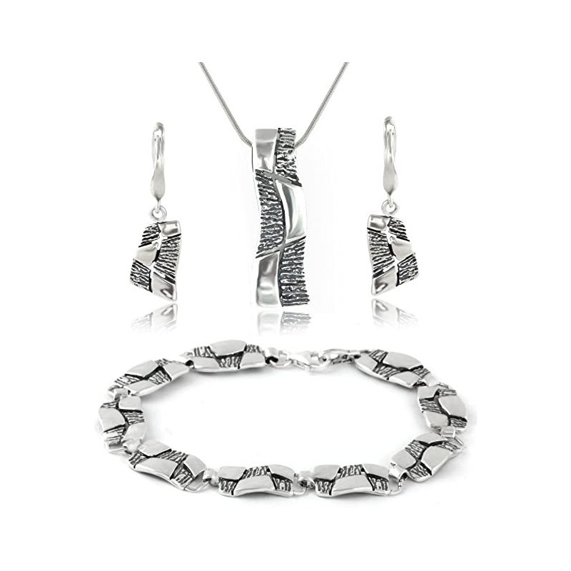 Glamourøst Design smykkesæt -  Halskæde Inkl. Armbånd & Øreringe - 925 Sterling Sølv