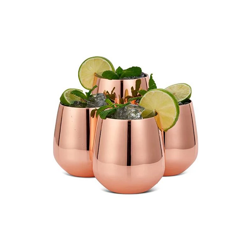 Bar & Vin – 4 x Vinglas Uden Fod - Rosa Guld/Kobber