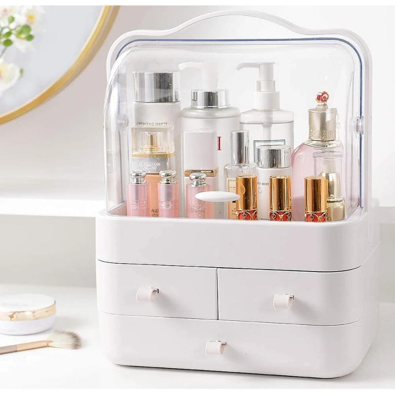 Transparent Crystal Make-up Organiser med Støv- og Vandtæt Dækning
