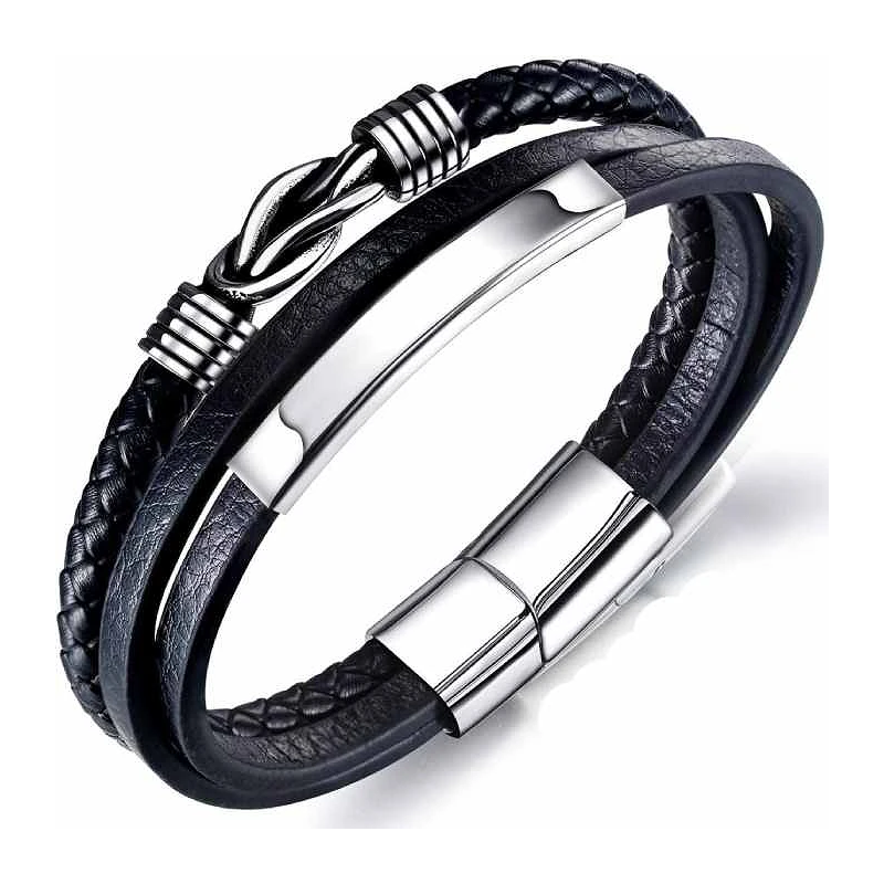 Smart Læderarmbånd Til Mænd – 20 cm. - Sort