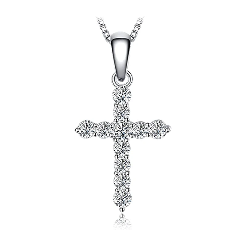 Elegant Kors Halskæde Inkl. Zirkonia Sten – 925 Sterling Sølv