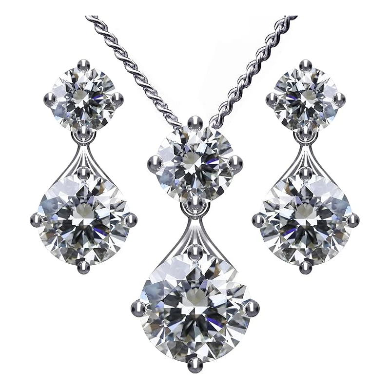 Elegant Sparkle Smykkesæt - Halskæde & Øreringe til Kvinder - Sølv