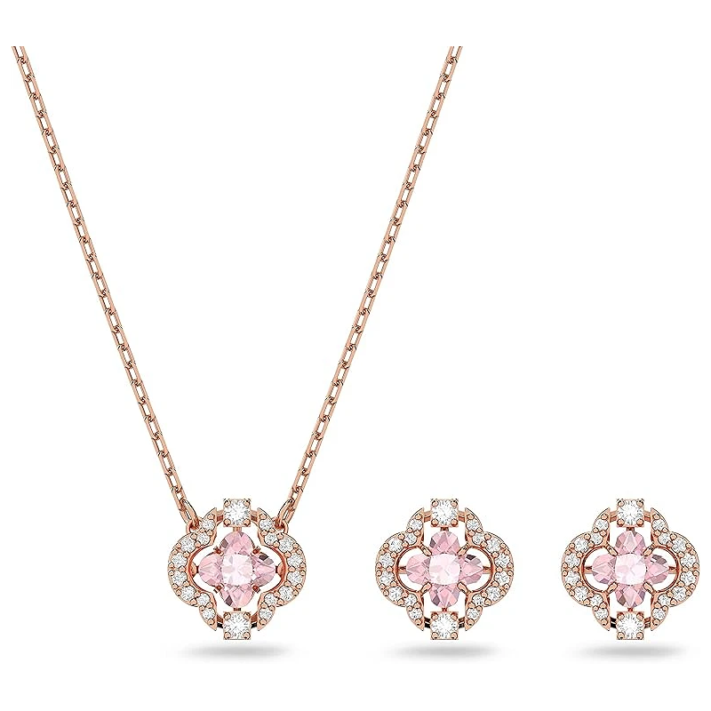Swarovski Single Sparkling Dance Smykkesæt til Kvinder - Rose Guld/Pink | Eksklusivt Smykkesæt