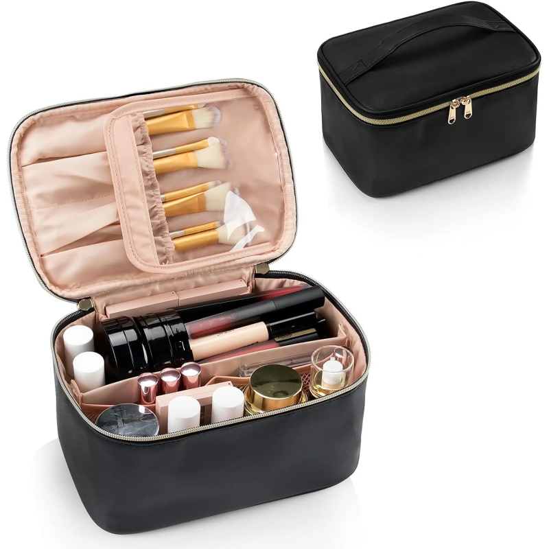 Elegant Tikki Rejse Makeuptaske - Stor Kapacitet med Rumdeler i Sort