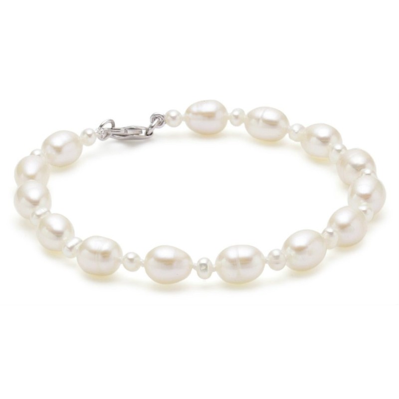 Elegant dame armbånd – Ovale ægte ferskvandsperler – 925 Sterling Sølv