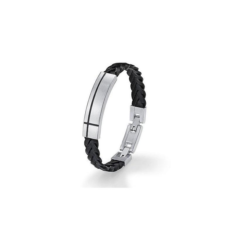 Moderne herre armbånd i flettet læder og ædelstål