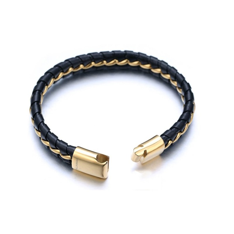 Eksklusiv håndlavet Titanium læderarmbånd til mænd - Guld