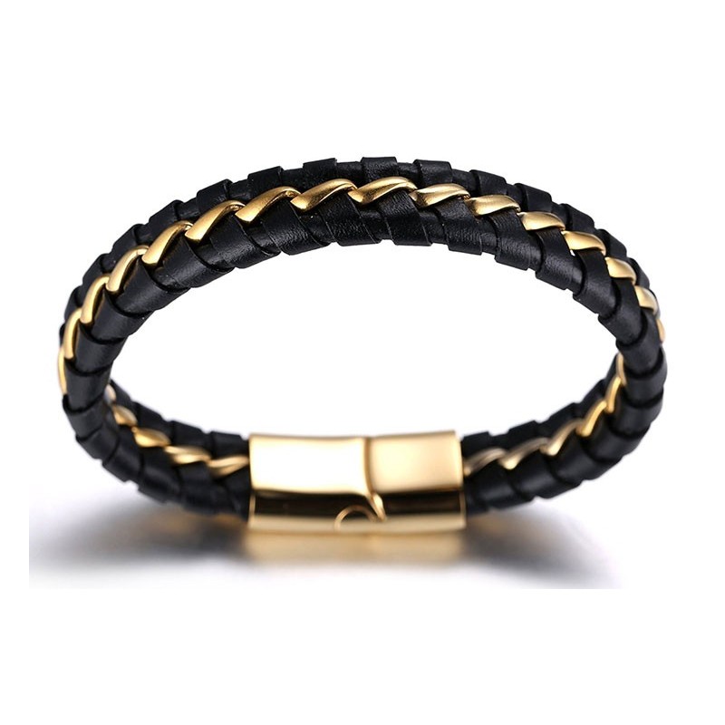 Eksklusiv håndlavet Titanium læderarmbånd til mænd - Guld