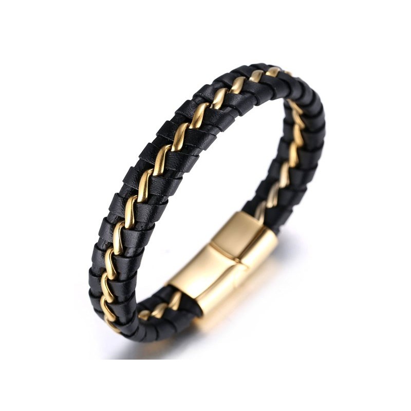 Eksklusiv håndlavet Titanium læderarmbånd til mænd - Guld