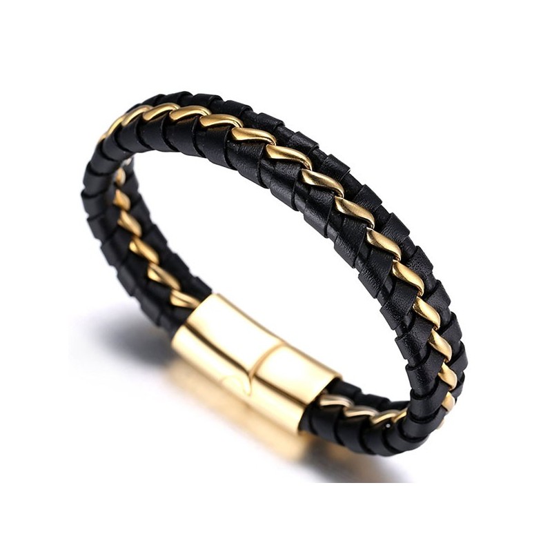 Eksklusiv håndlavet Titanium læderarmbånd til mænd - Guld