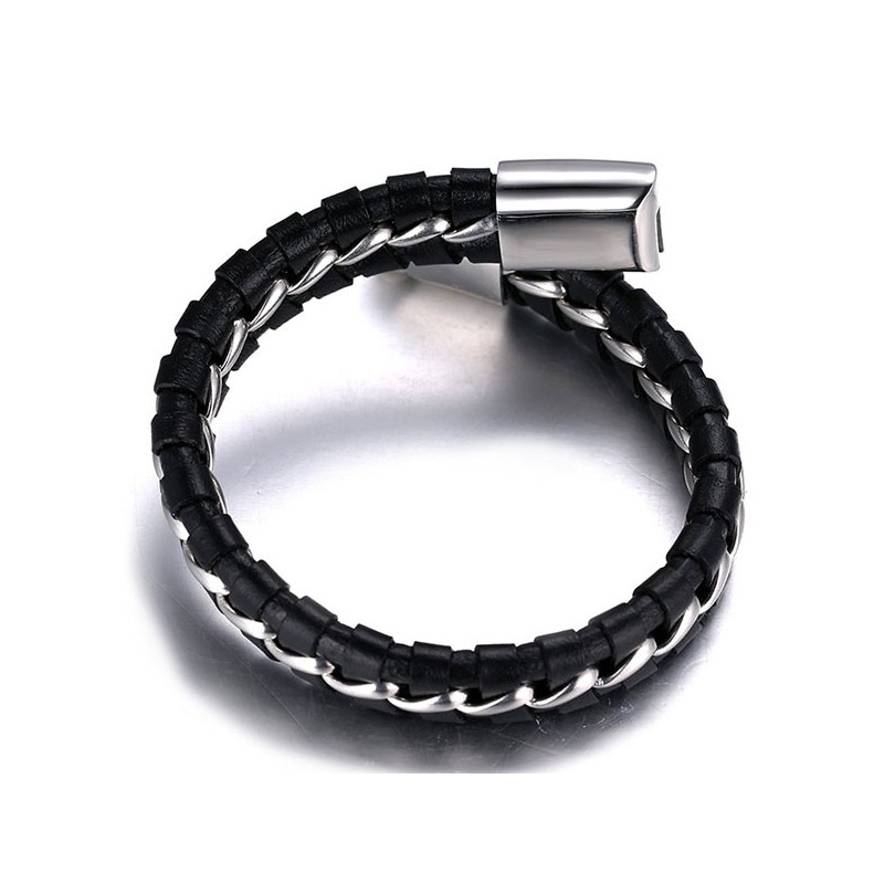 Eksklusiv håndlavet Titanium læderarmbånd til mænd - Sølv