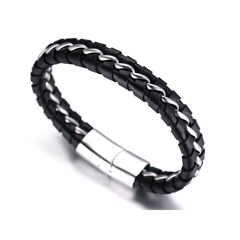 Eksklusiv håndlavet Titanium læderarmbånd til mænd - Sølv
