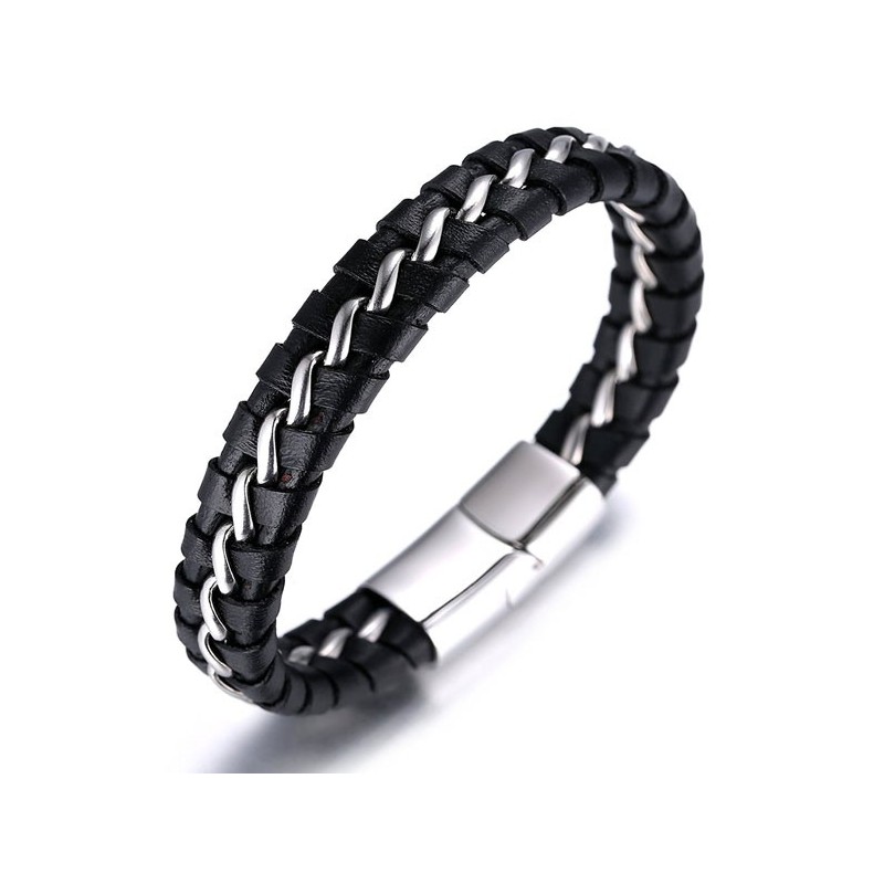 Eksklusiv håndlavet Titanium læderarmbånd til mænd - Sølv