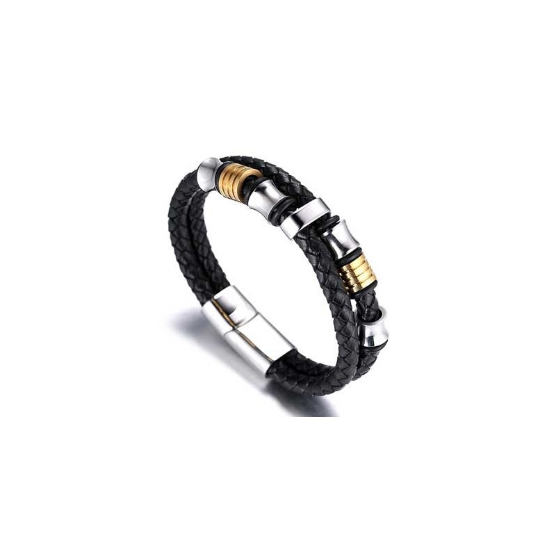 Håndlavet Titanium læderarmbånd til mænd - Dobbelt design