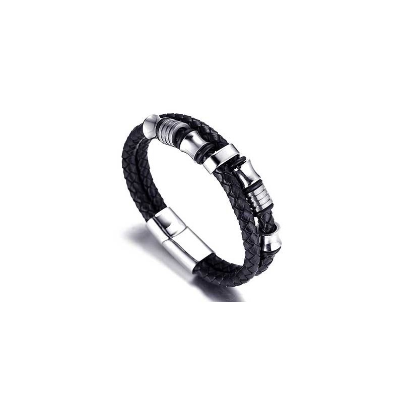 Dobbelt Titanium læderarmbånd til mænd
