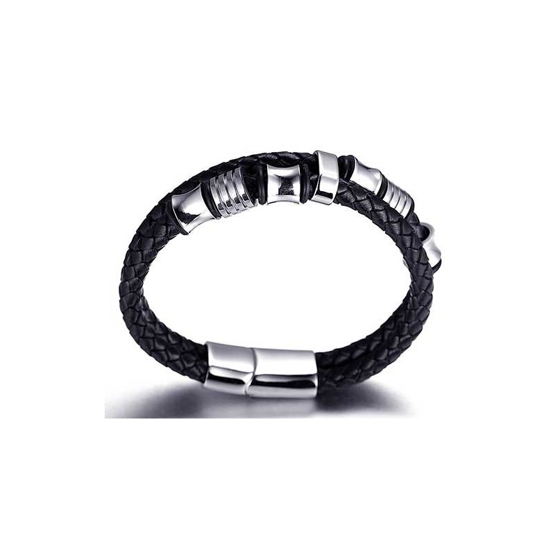 Dobbelt Titanium læderarmbånd til mænd