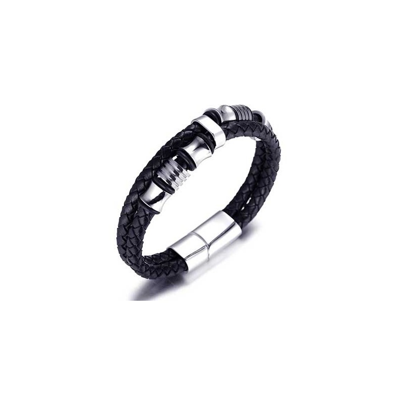 Dobbelt Titanium læderarmbånd til mænd