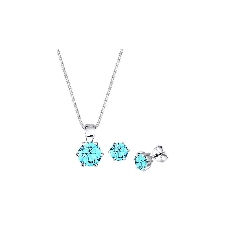 Smykke Sæt – 925 Sterling Sølv – Ægte Blå Swarovski Krystaller
