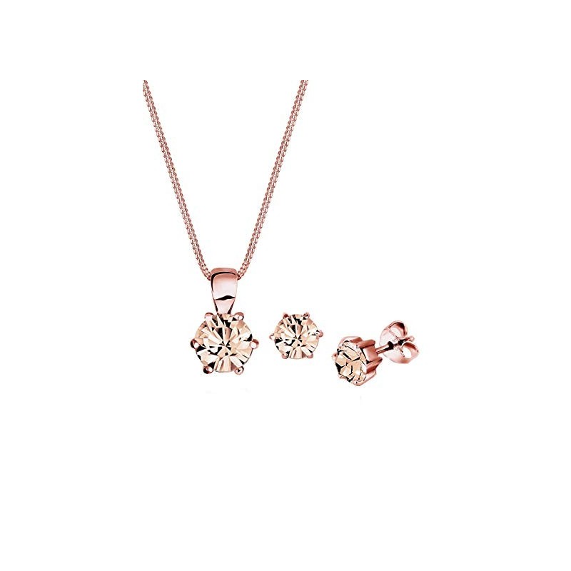 Halskæde & Ørestikker – Rosa Guldbelagt 925 Sterling Sølv – Swarovski Krystal