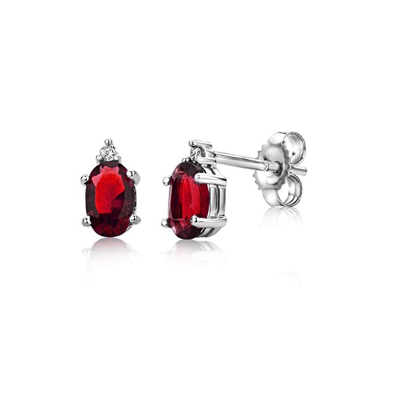 Elegante Ørestikker – 9 Karat Hvid Guld – Rubin & Diamant