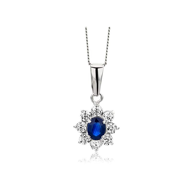 Elegant Dame Halskæde – 9 Karat Hvid Guld – Safir & Zirkonia Sten