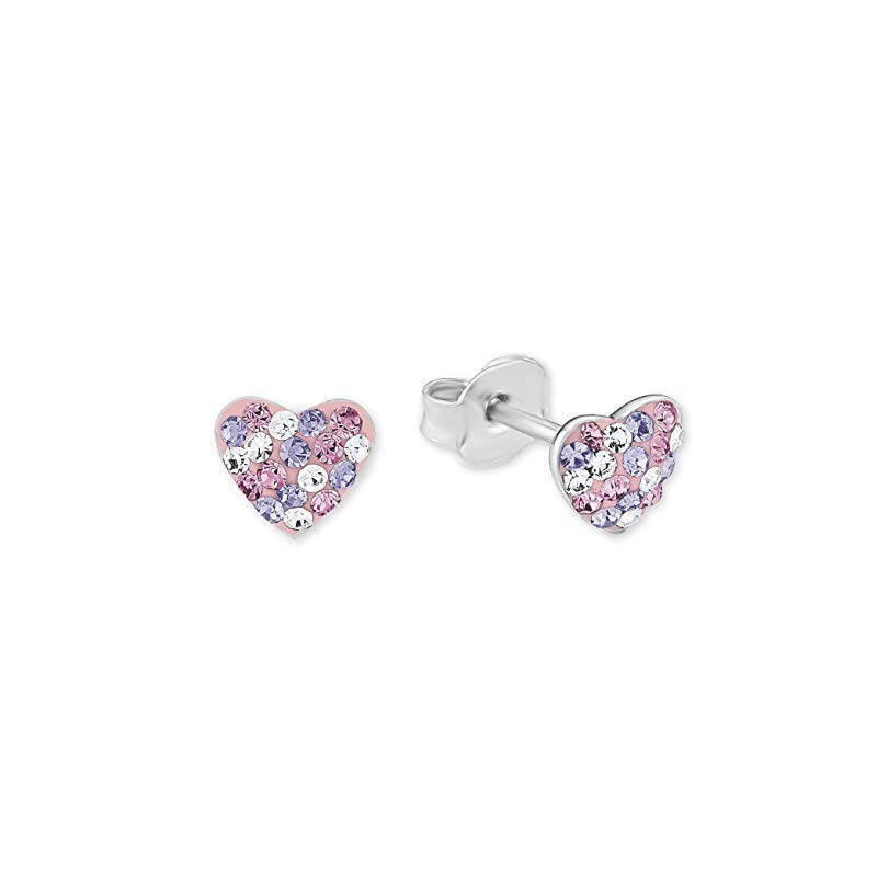 Pige Hjerte Ørestikker – 925 Sterling Sølv/ Rosa & Lilla Krystal