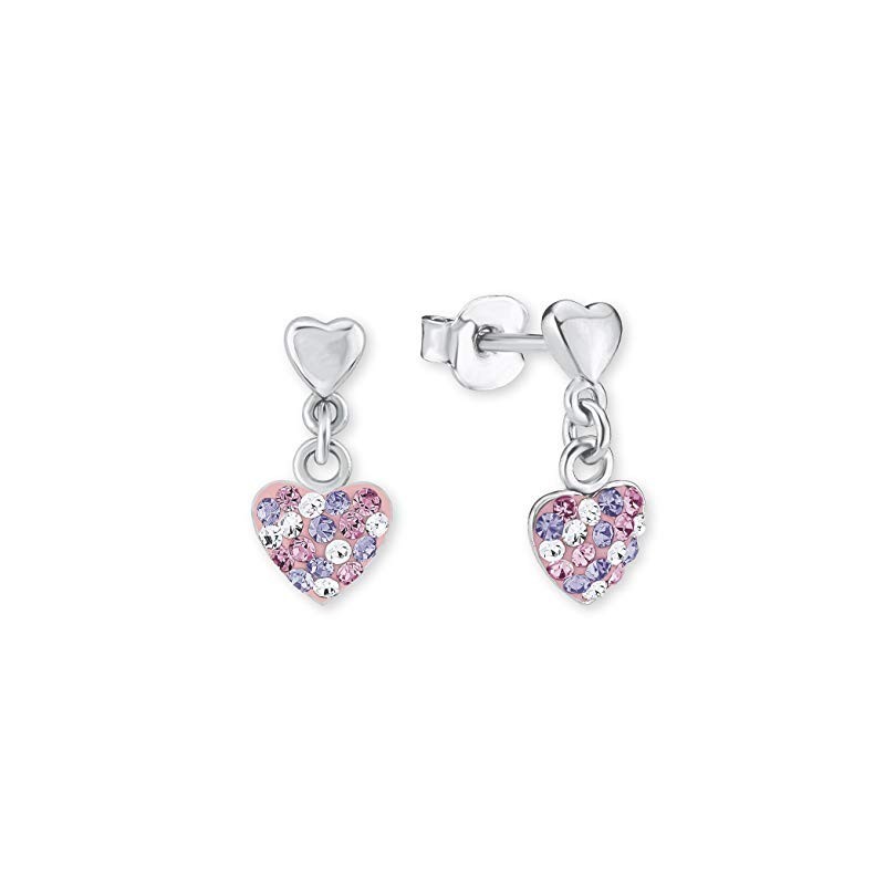 Pige Øreringe – 925 Sterling Sølv & Krystal – Hjerte Design