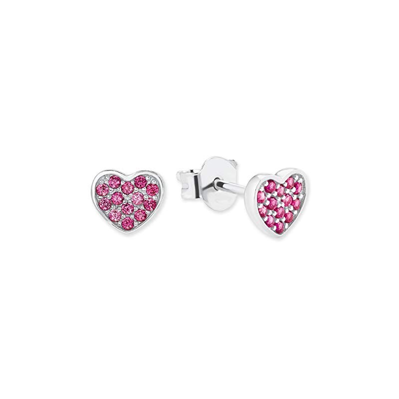 Børne Hjerte Ørestikker – 925 Sterling Sølv – Pink Zirkonia