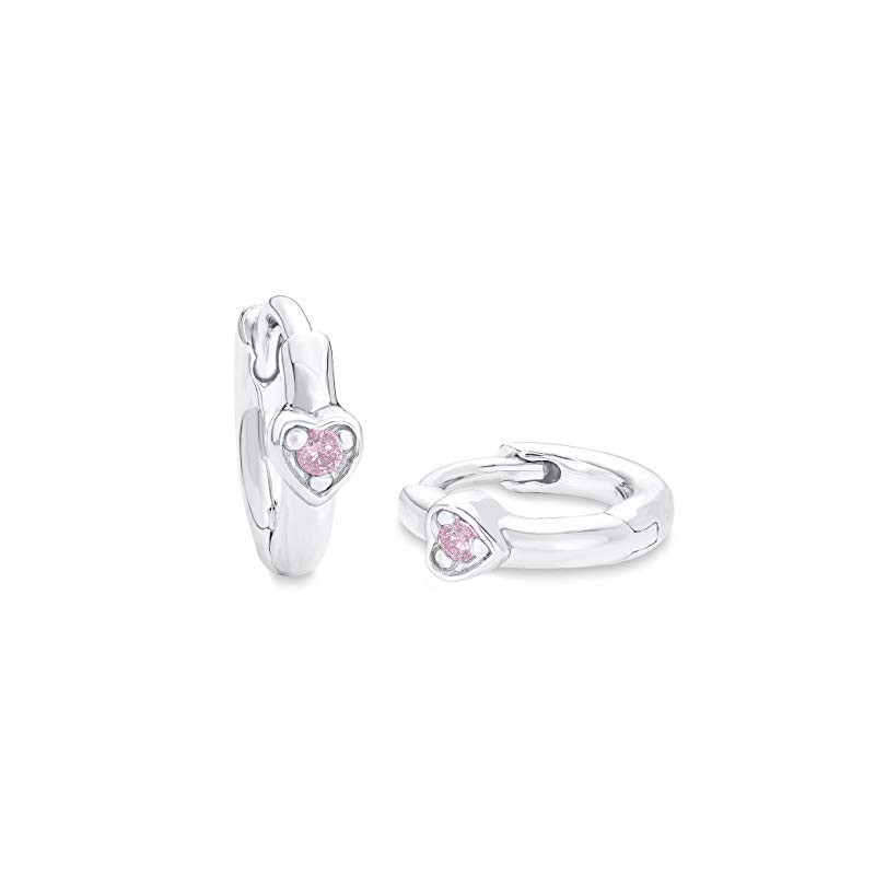 Pige Hjerte Creoler – 925 Sterling Sølv – Rosa Zirkonia