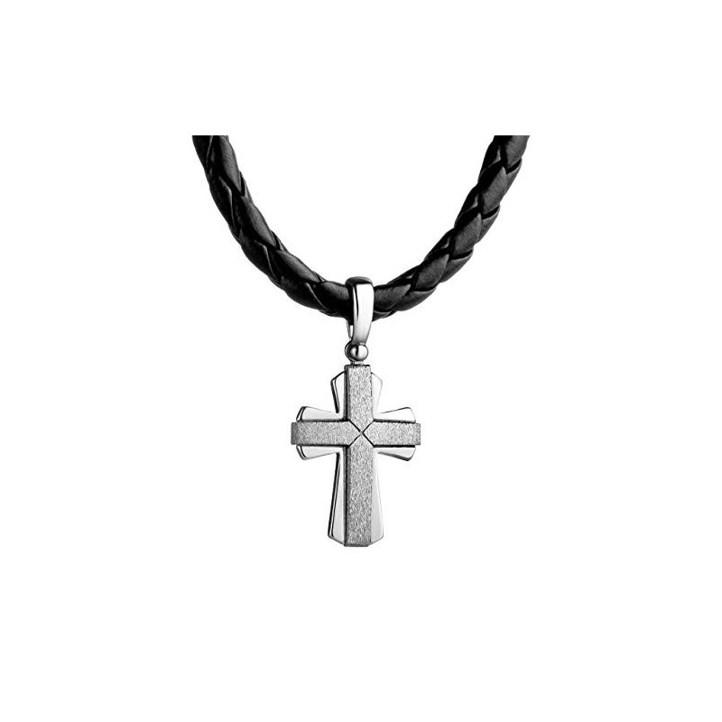Kors Halskæde Til Mænd – 925 Sterling Sølv & Ægte Læder – 48 - 52 cm.