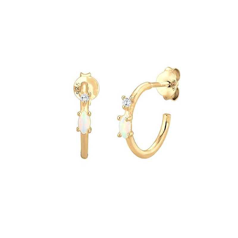 Dame Creol Øreringe – Guldbelagt 925 Sterling Sølv – Opal & Zirkonia Sten