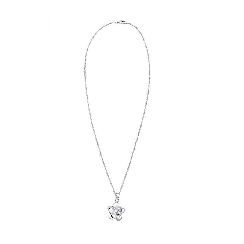 Stilfuld Frangipani Plumera Halskæde – 925 Sterling Sølv & Ægte Diamant – 45 cm.