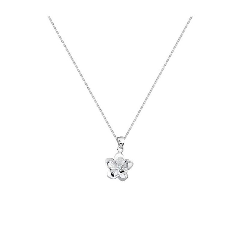 Stilfuld Frangipani Plumera Halskæde – 925 Sterling Sølv & Ægte Diamant – 45 cm.