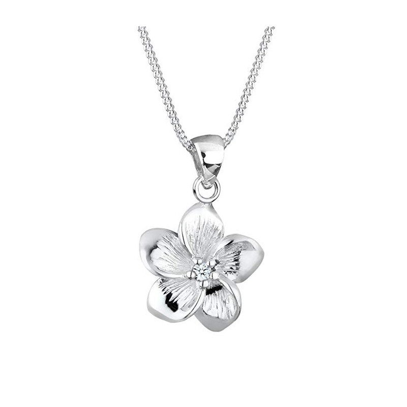Stilfuld Frangipani Plumera Halskæde – 925 Sterling Sølv & Ægte Diamant – 45 cm.