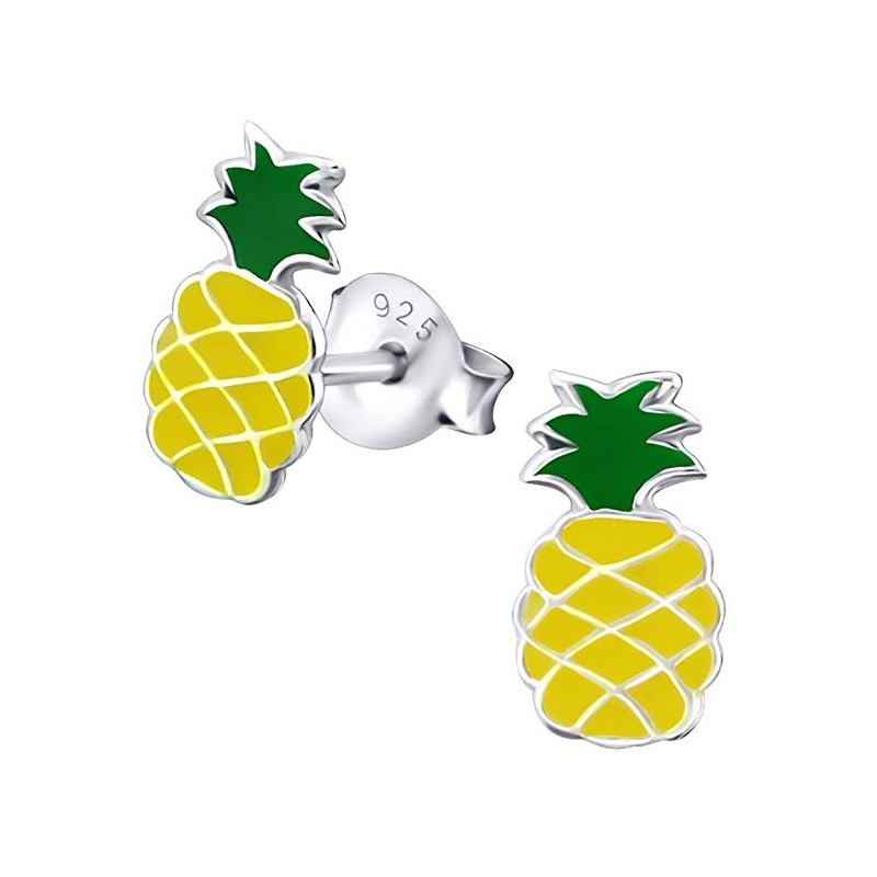Farverige Ananas Ørestikker – 925 Sterling Sølv – 10 mm.