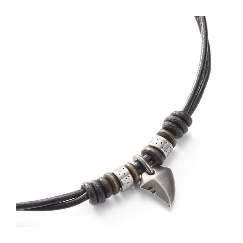 Moderne Herre Halskæde – Læder & Stål – 42 cm.