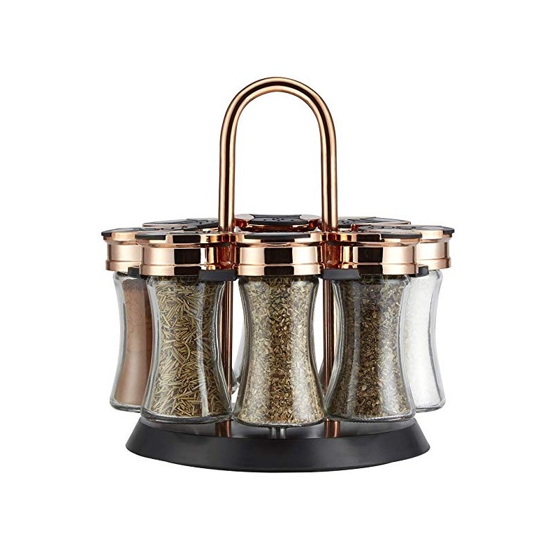 Praktisk Roterende Krydderistand -8 x Glasbeholdere – Rosa Guld