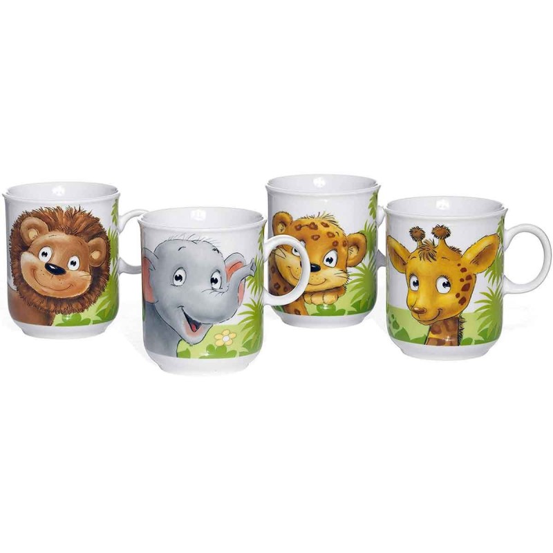 Børnekrus Mini Jungledyr – 4 Dele - Porcelæn