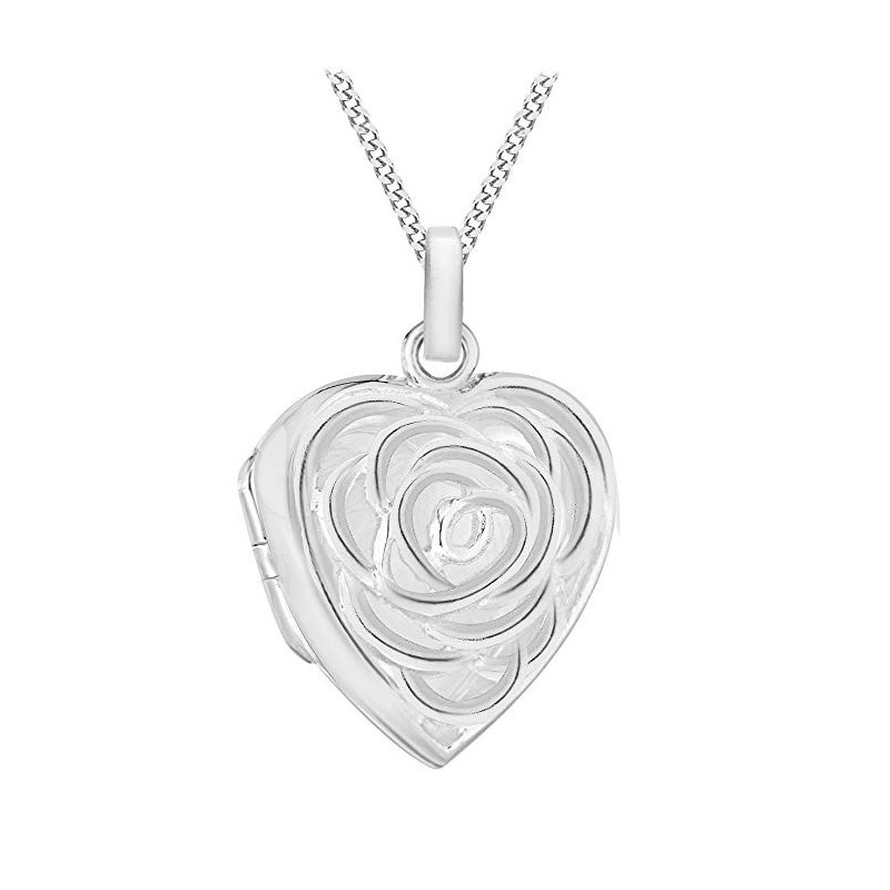 Elegant Hjerte & Blomst halskæde Medaljon -  925 Sterling Sølv