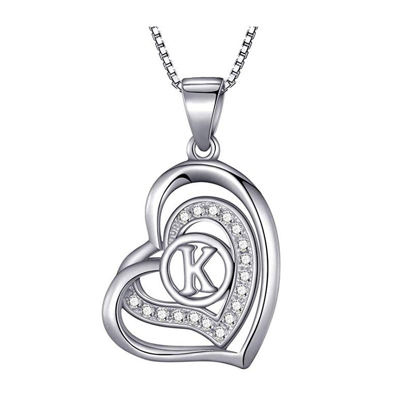 Elegant Hjerte & Bogstav ”K” Halskæde – 925 Sterling Sølv