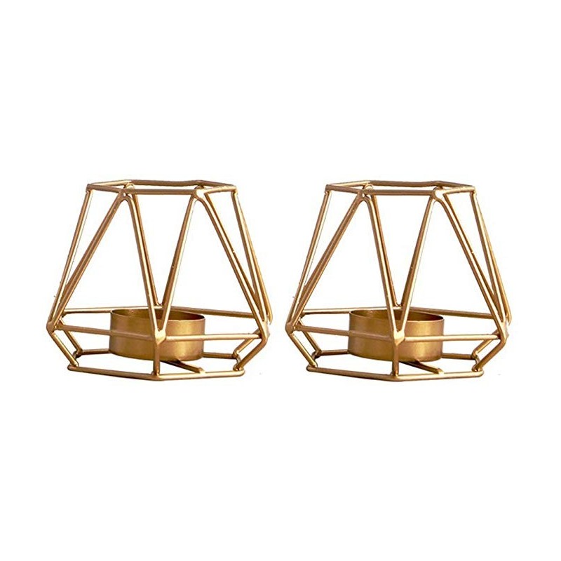 Geometriske Designer Fyrfadsstager – 2 Stk. - Guld