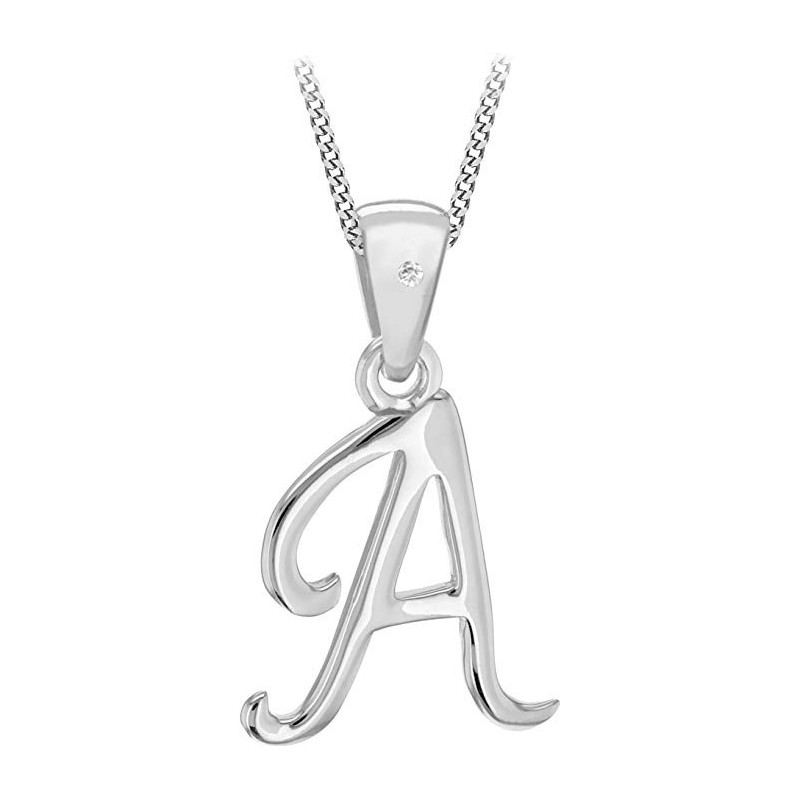 Diamant Bokstav A Halskæde - 925 Sterling Sølv