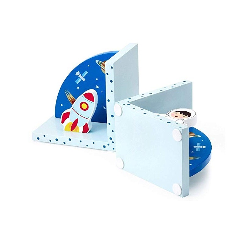 Håndmalet 3D Astronaut & Rumskibs Bogstøtter - Blå